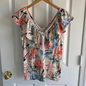 LOFT Garden Crinkle Ruffle Double V Top
